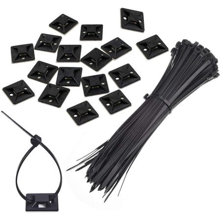 100-Pack Self-Adhesive Cable Tie Mounts - Black, 28mm X 28mm, With Screw Hole For Extra Hold