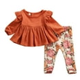 thumbnail image 1 of Baby Girls Spring Solid Color Long Sleeve Tops + Floral Long Pants Clothes Set, 1 of 9