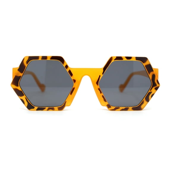 Womens Retro Chic Octagonal Plastic Mod Fashion Sunglasses Orange Tortoise - Black