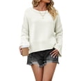 thumbnail image 3 of Women'S Oversized Long Sleeve Sweaters Fall Outfits Trendy Crewneck Knit Side Slit Fashion Pullover Tops Apricot XL, 3 of 10