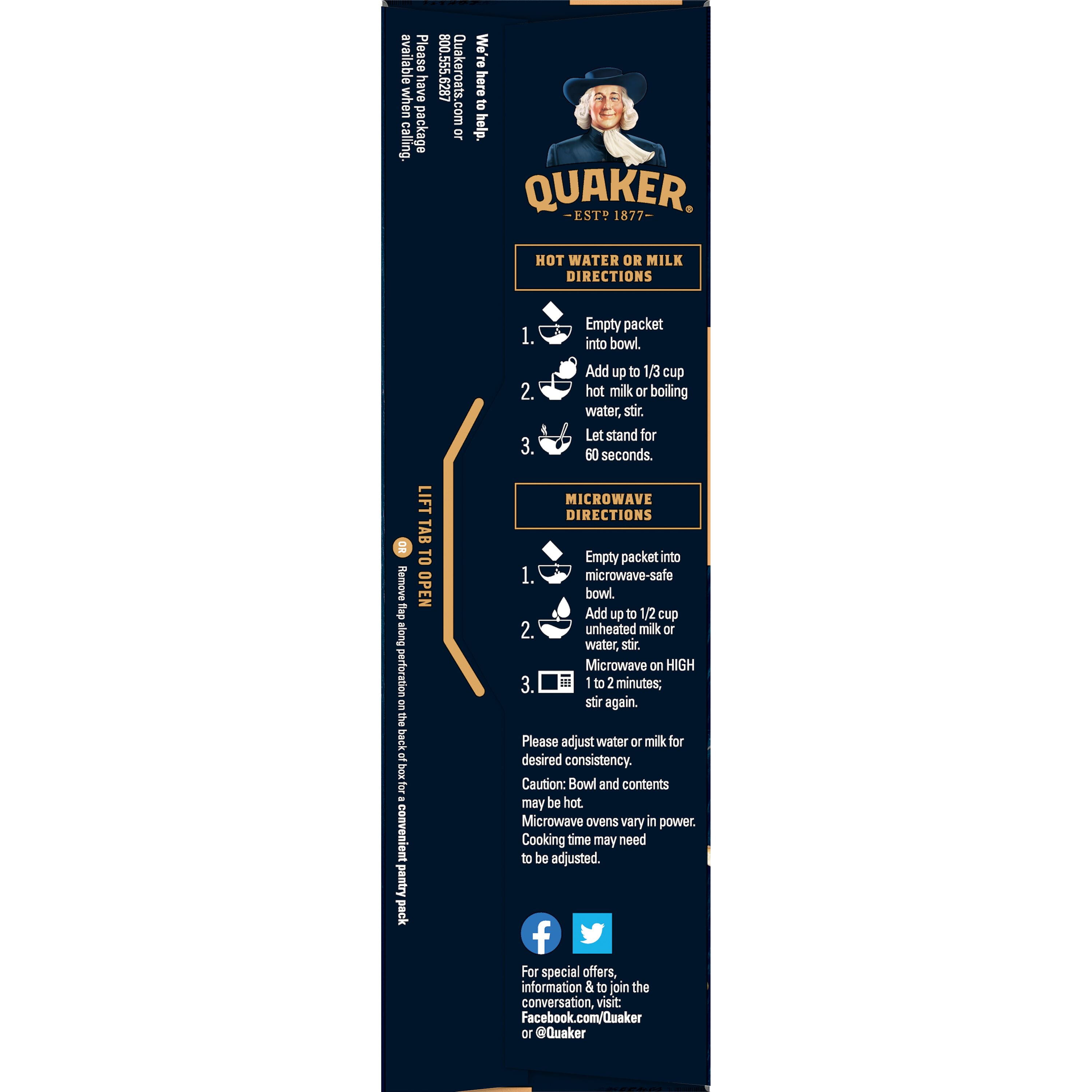 Quaker Instant Oatmeal Cookies & Cream, 6 Packets