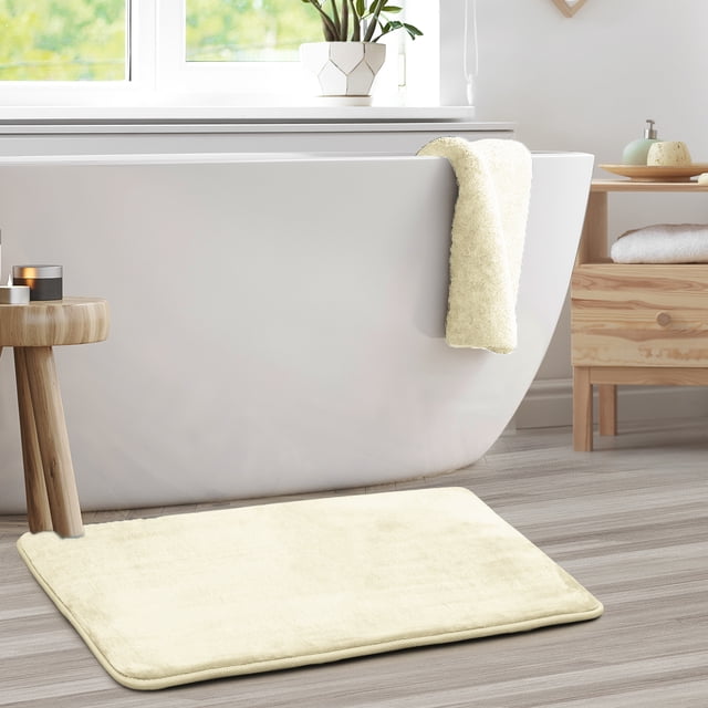 1 Large Clara Clark Bath Mat Bathroom Rug - Absorbent Memory Foam Bath Rugs - Non-Slip, Thick, Cozy Velvet Feel Microfiber Bathrug, Plush Shower, Toilet- Floor Bathmats Carpet - White - 20"x32"