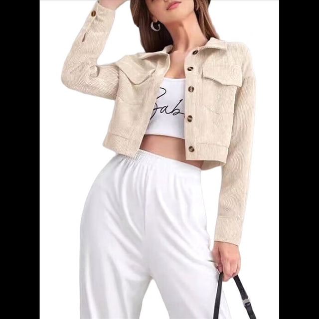 Chaqueta Informal Retro de Larga con Solapa y Botones de para Mujer Albaricoque M