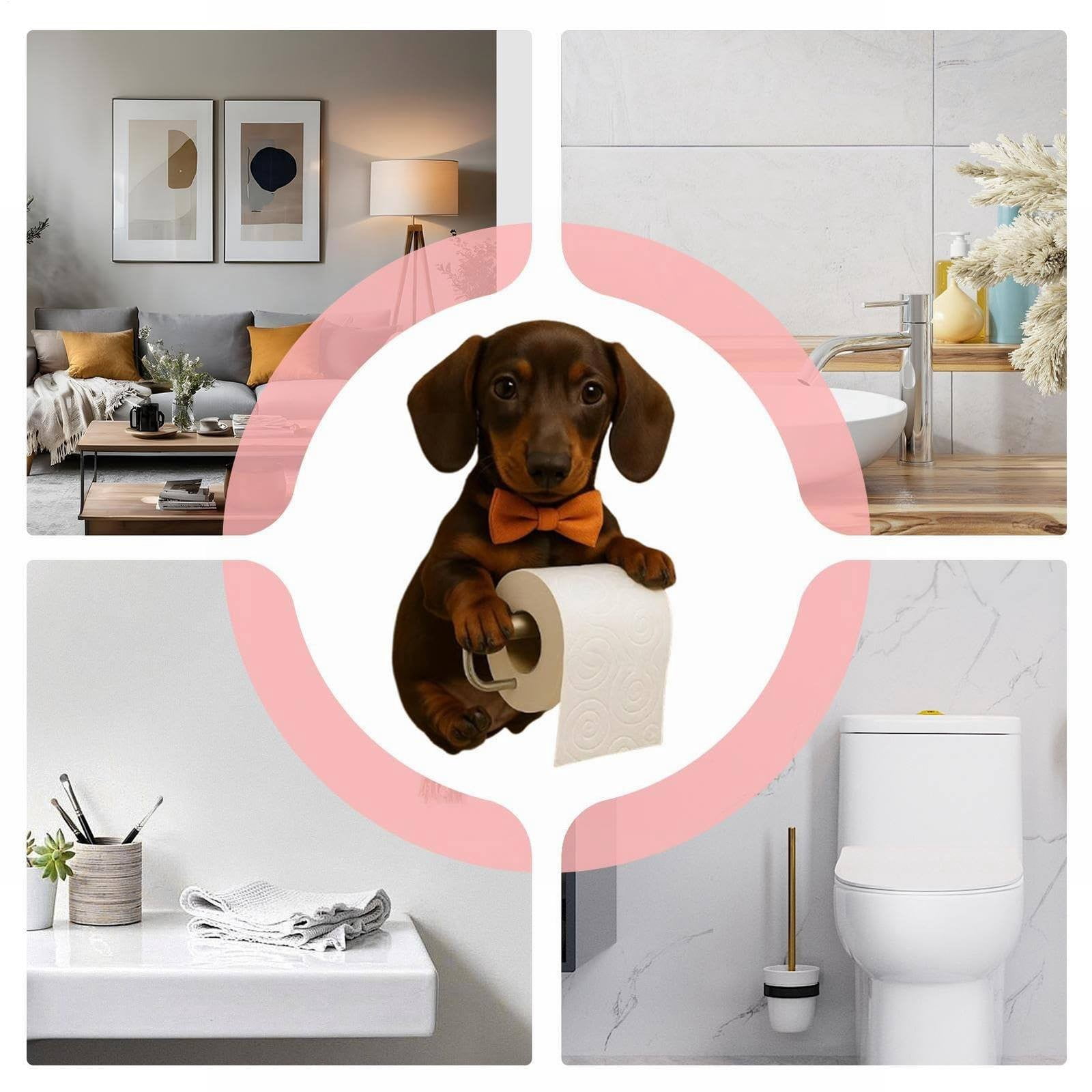 Dog Toilet Roll Holder Cute Dachshund Design, Bathroom Kitchen Statue, Storage Rack, By Kingtowag