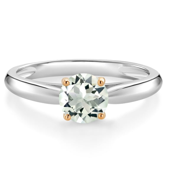 Gem Stone King 0.80 Ct Round Green Prasiolite 10K White and Yellow Gold Solitaire Engagement Ring (Size 9)