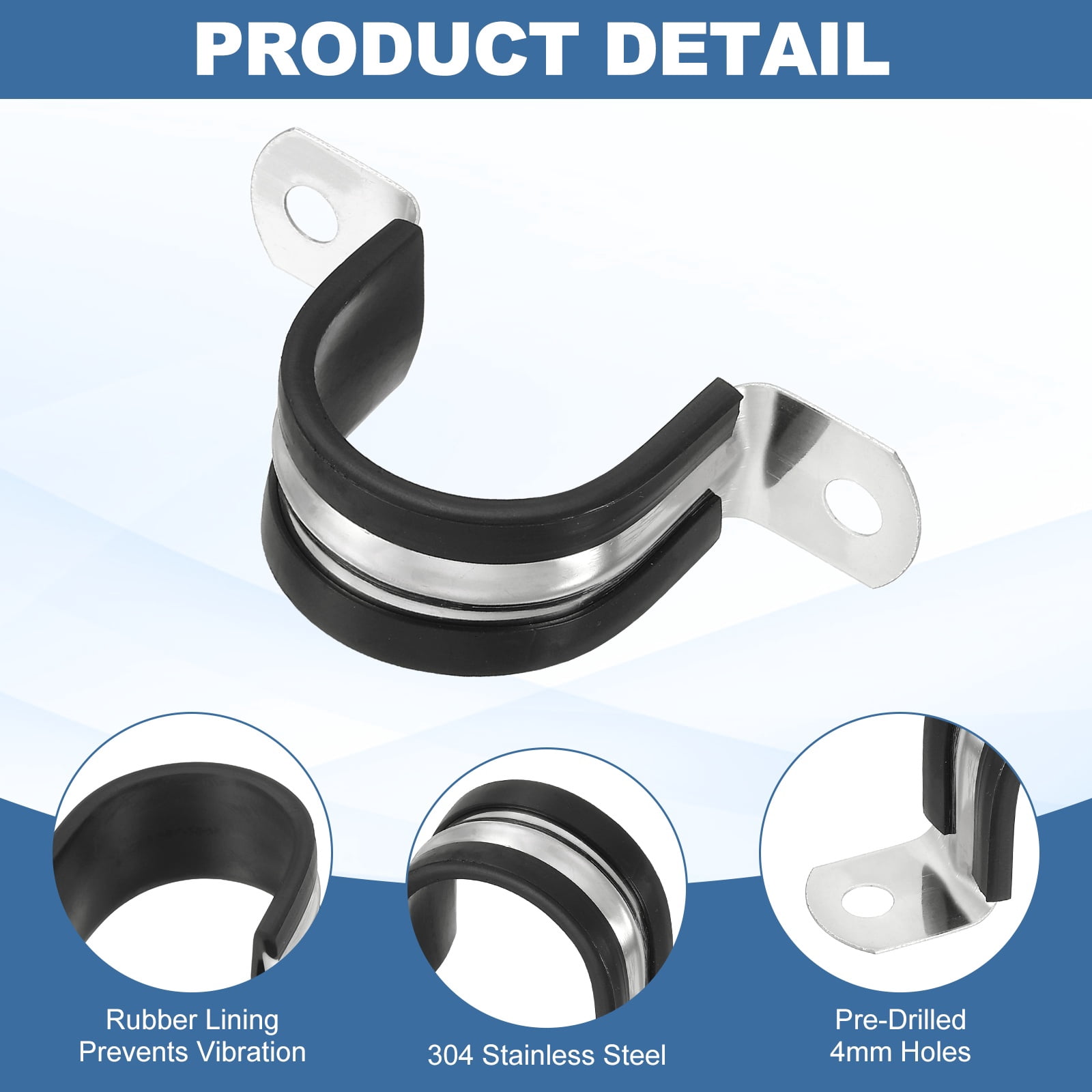 Uxcell 15 Pcs Pipe Strap Clamp, 32mm(1.26") Rubber Cable Clamp Rubber Cushioned 304 Stainless Steel U Bracket Tube Holder Support with Screws for Water Pipe HVAC Cable Management