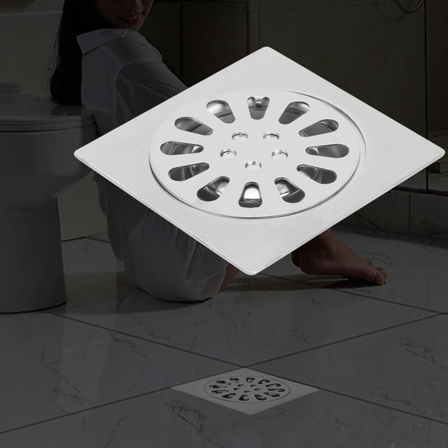 Desagüe de piso de aleación de zinc, desagüe de piso de baño de aleación de zinc simple, desagüe de piso cuadrado, diseño aerodinámico