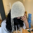 thumbnail image 3 of Women Hat Solid Color Faux Pearl Design Super Soft Breathable Wear Resistant Women Spring Autumn Knitted Hat Beanie Cap Decor for Daily Wear, 3 of 8