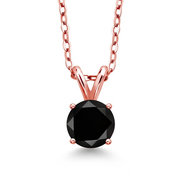 Gem Stone King 1.80 Ct Round Black Diamond 18K Rose Gold Plated Silver Pendant with Chain
