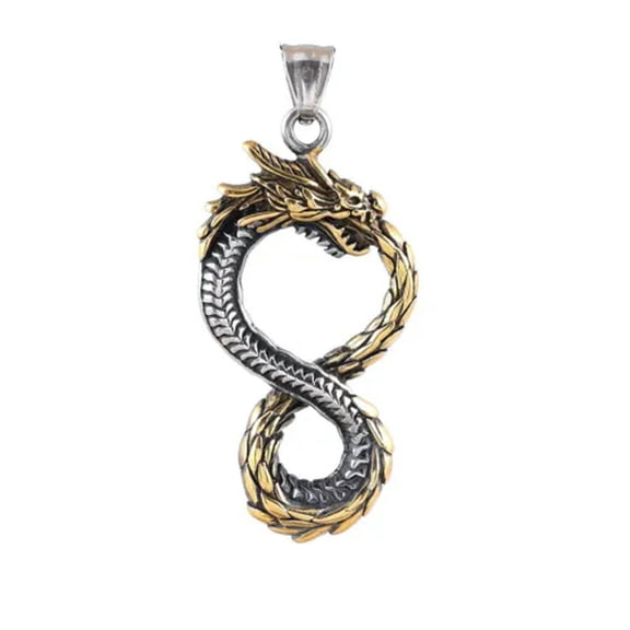 GKNET Stainless Steel Viking Flying Dragon Eat It's Tail Pendant Necklace-Gold/Silver