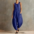 thumbnail image 2 of Vynhevius Women's Scoop Neck Jumpsuit Sleeveless Asymmetric Button Front Pockets Loose Harem One Piece, 2 of 6