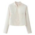thumbnail image 6 of FASHOFT Cardigan For Women Oktoberfest Velvet Stand Collar Button Long Sleeve Coat Elegant Retro Fashion Outerwear Fall Cardigans For Women Beige L, 6 of 9