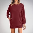 thumbnail image 2 of SHTXOZHI Women's Long Sleeve Crewneck Sweatshirt Dress Casual Solid Color Mini Dresses with Pockets, 2 of 6