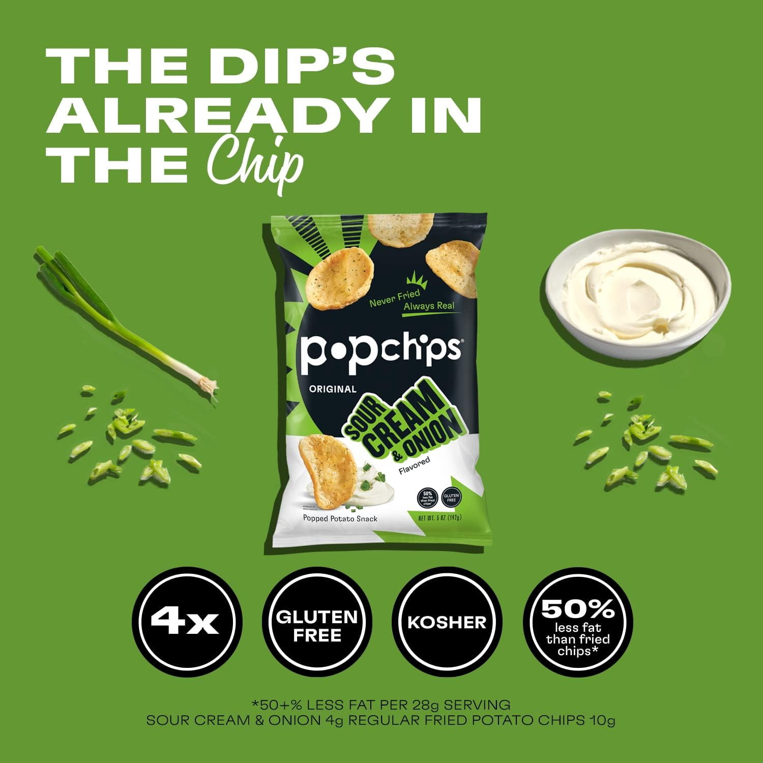 Popchips Sour Cream & Onion Potato Chips, 5 oz (Pack - 12)