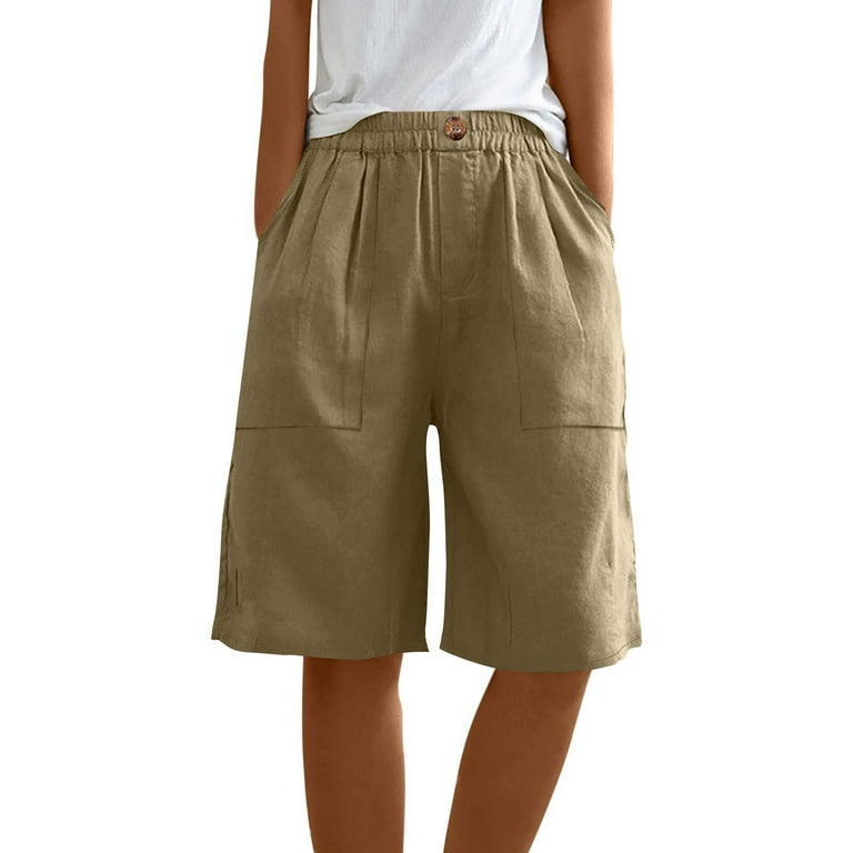 FAIWAD High Waisted Shorts for Women Knee Length Cotton