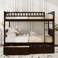 thumbnail image 2 of Euroco Full over Full Bunk Bed with Drawers, Convertible into Two Bes, Espresso, 2 of 17