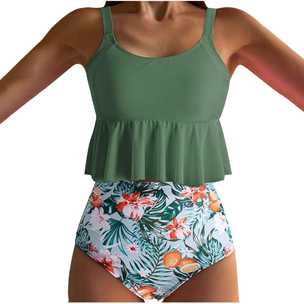 Traje de baño vintage estampado para mujer, traje de baño conservador, traje de baño de bikini con falda de playa estampada para mujer, traje de baño de nailon para mujer