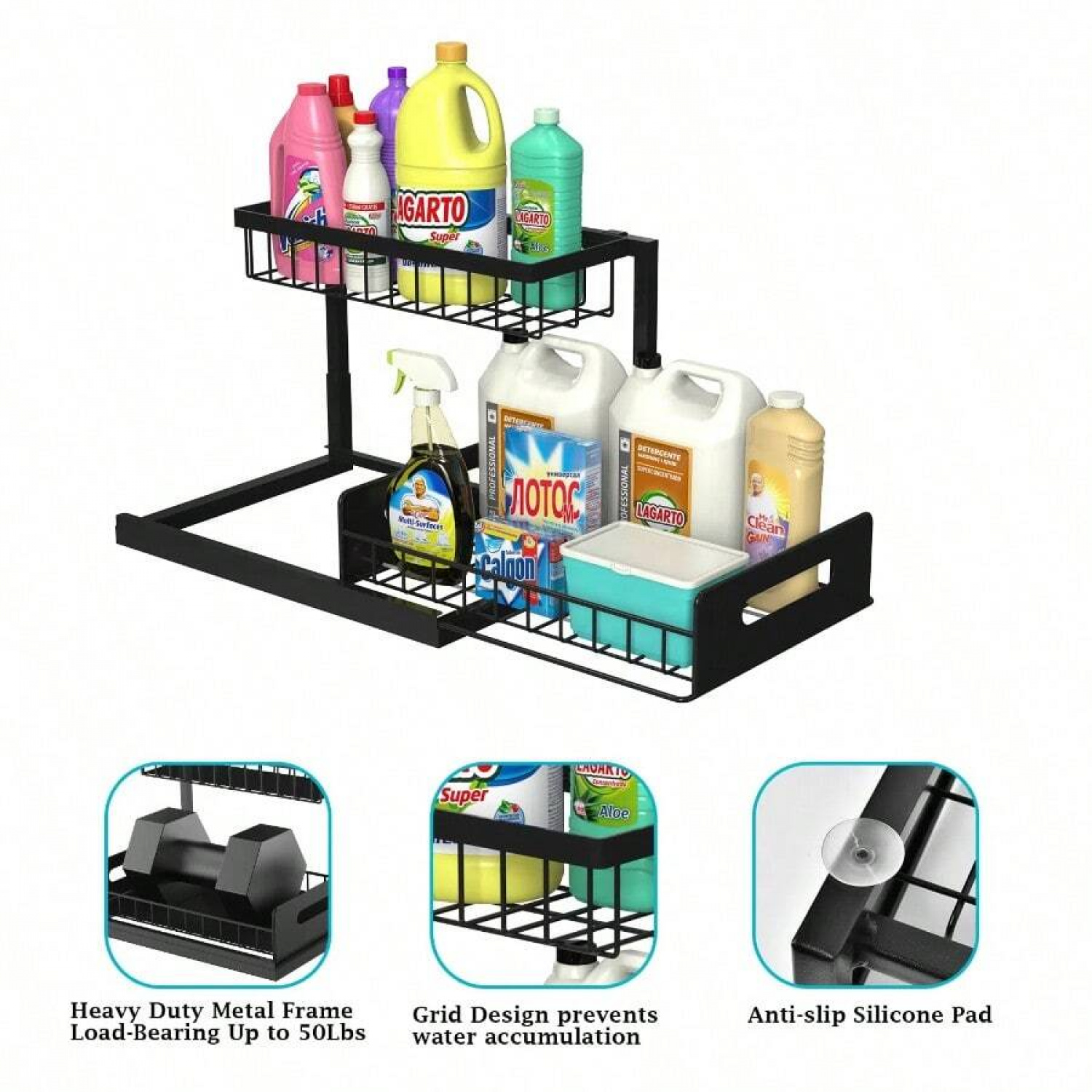 Under Sink Organizer And Storage, 1 Pack Pull Out Cabinet Organizer Slide Out Sink Shelf Cabinet Storage Shelves, Under Sink Storage For Kitchen Bathroom Cabinet