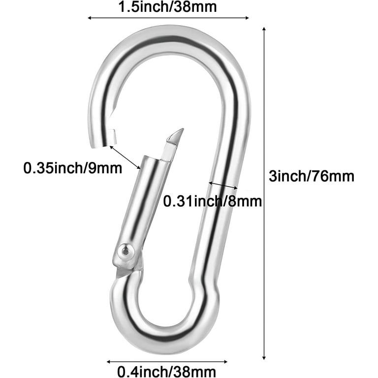 Benvo 2 Pcs Carabiner Clips Spring-Snap Hook M8 3.1 Inch Quick Link 304  Steel Heavy Duty Big Spring Buckle Rope Connectors for Backpack, Hammock,  Camping and Swing, Outdoor Equipments (500LB Capacity) 