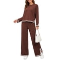 thumbnail image 4 of UVN Outfits Sets for Women Casual 2 Piece Lounge Sets Fall Long Sleeve Tops and Wide Leg Pants Tracksuits Pajamas Sets with Pockets, 4 of 11