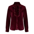 thumbnail image 5 of purcolt Velvet Tops for Women Vintage Long Sleeve Button Down Shirt Ruffled V Neck Blouse Work Office Cocktail Outfit, 5 of 7