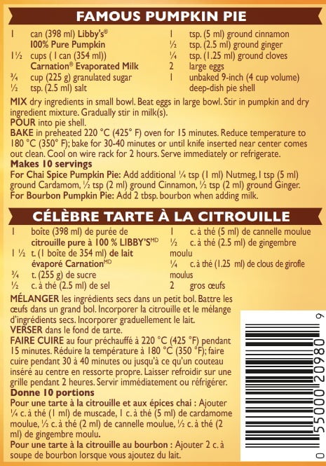 LIBBY'S 100% PURE PUMPKIN, 398ml