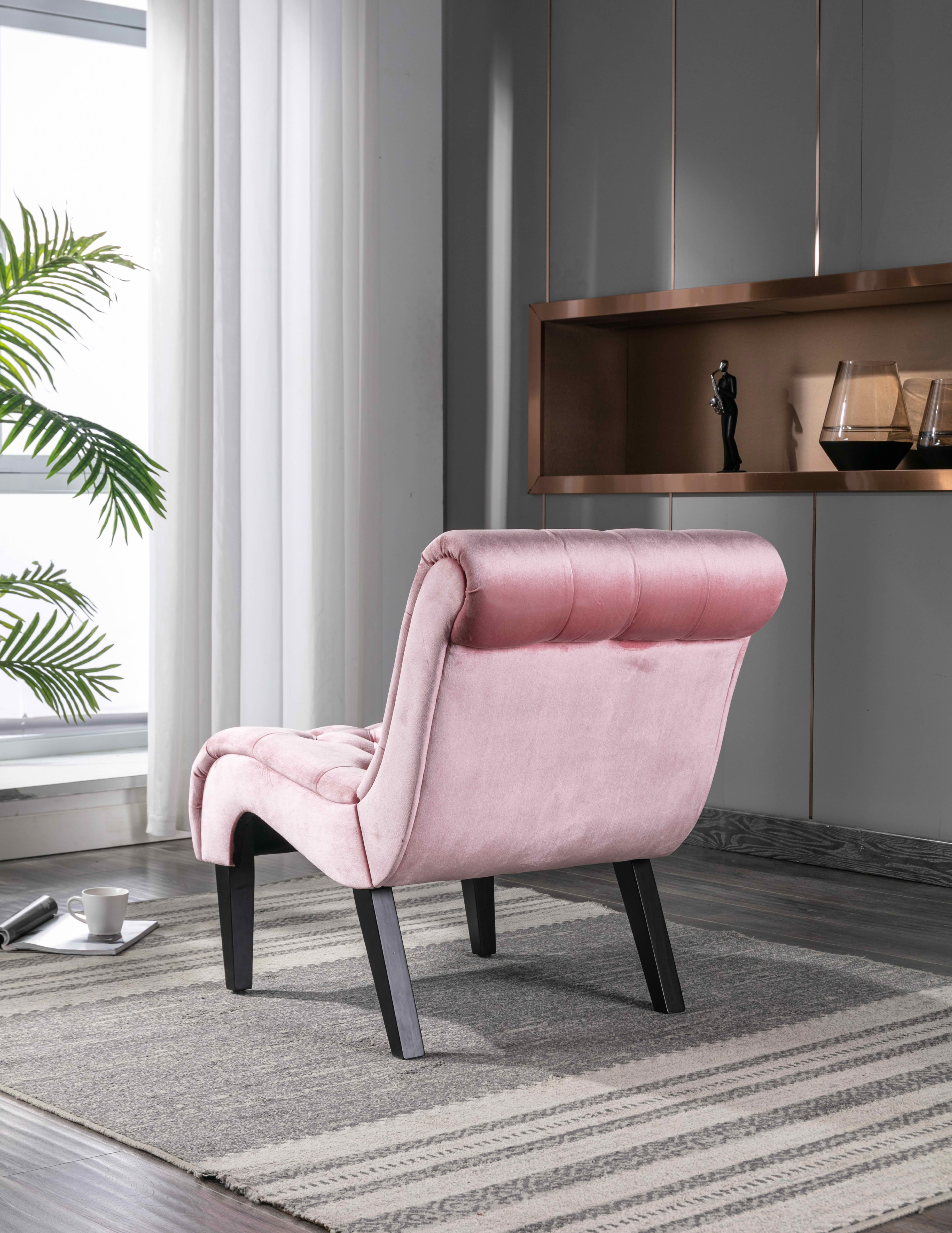MAYEERTY 22.83-Inch Velvet Button Tufted Armless Accent Chair, Upholstered Leisure Side Chair with Wooden Legs for Bedroom Living Room Office