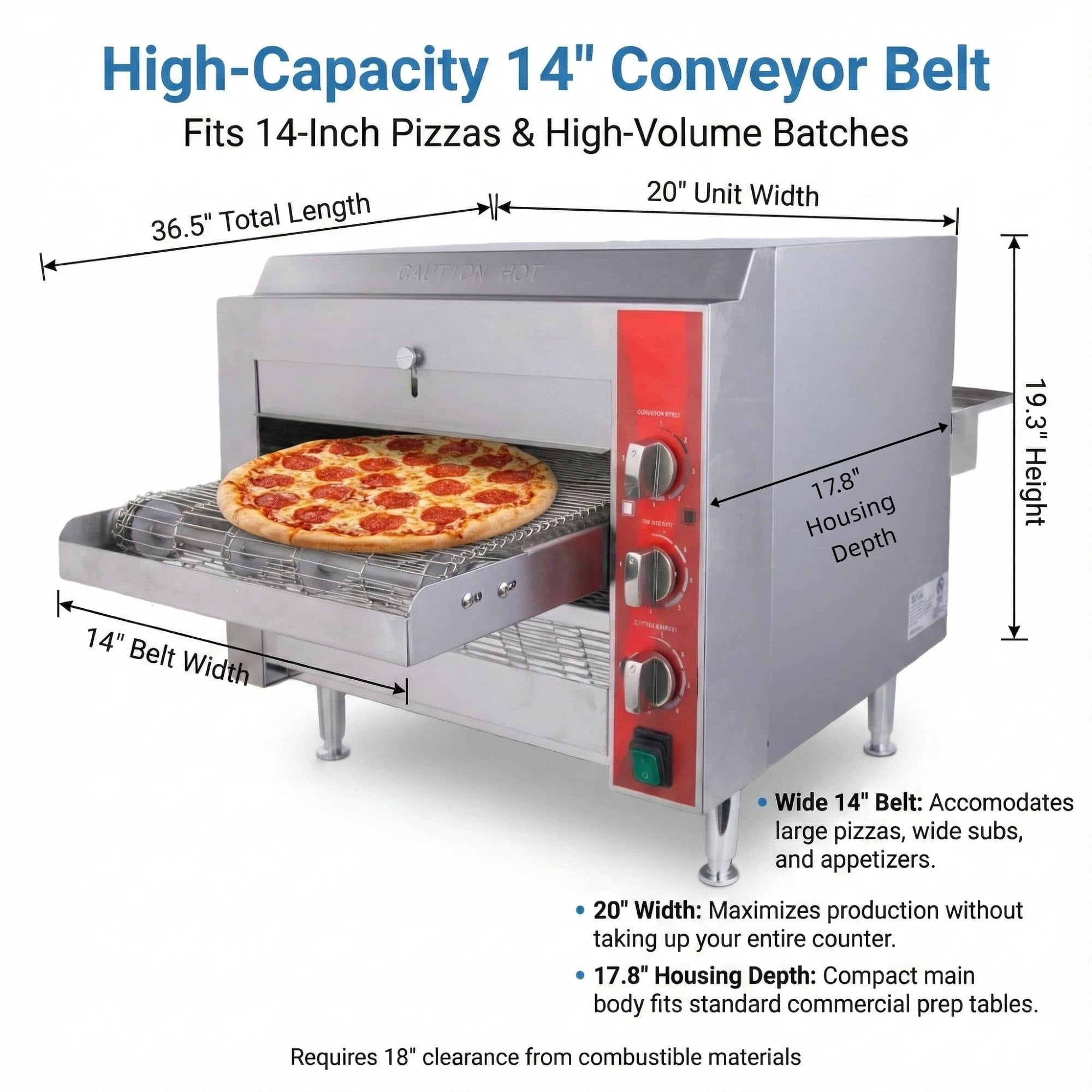 Hakka 14" Commercial Countertop Conveyor Pizza Oven, 240V 3600W Stainless Steel Sandwich and Flatbread Baker, ETL Listed