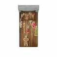 thumbnail image 2 of Christmas Bedding Set with Sheet & Covers, Merry Xmas Ornaments Pattern over Wooden Board Background Holly Jolly Happy Design, Printed Bedroom Decor 2 Shams, 4 Sizes, Brown Red, by Ambesonne, 2 of 3