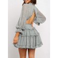 thumbnail image 4 of Women Long Sleeve Ruffle Layer Backless Swing Mini Dresses,Green, M, 4 of 4