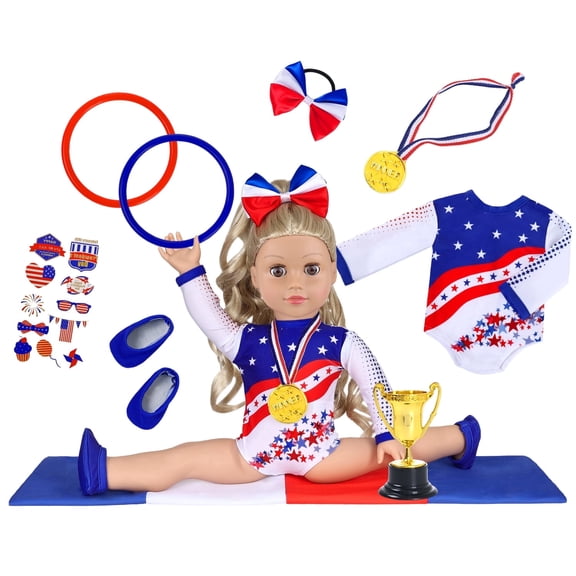 K.T. Fancy18 Inch Girl Doll Olympic Gymnastics Clothes and Accessories, 7 Pieces Sports Training Outfits, Doll Not Included