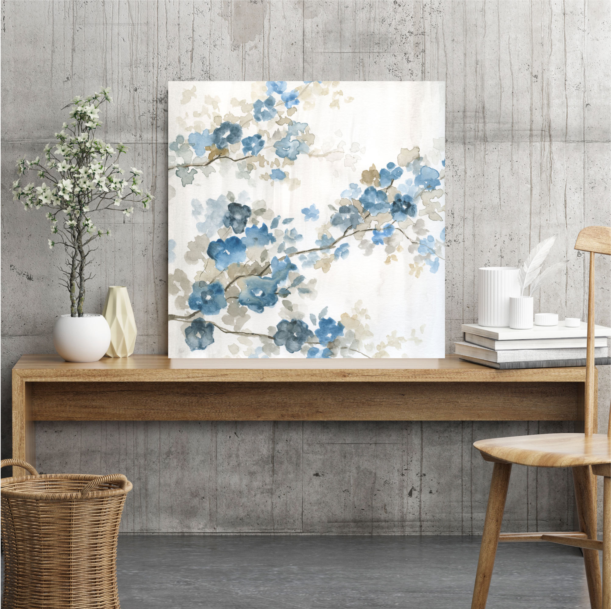 Courtside Market Dogwood in Blue I 16"x16" Gallery-Wrapped Canvas Wall Art