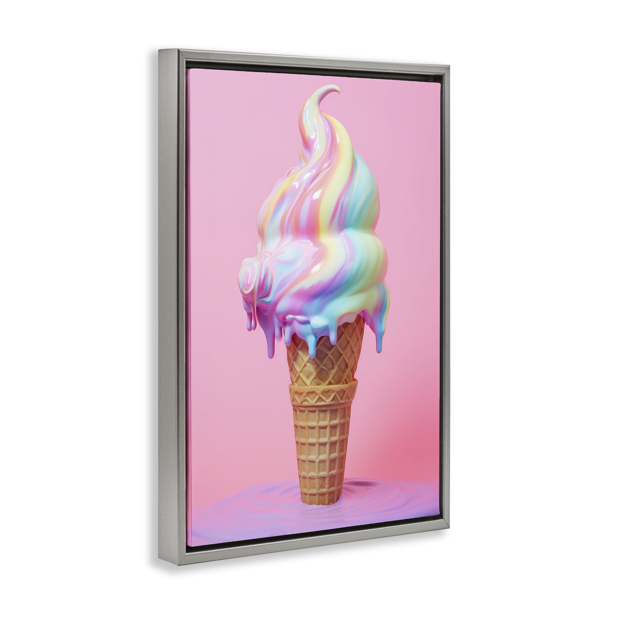 Stupell Industries Dripping Pastel Ice Cream Food & Beverage Painting Gray Floater Framed Canvas Art Print Wall Art, 21 x 31