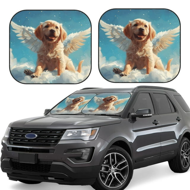 Saiise Mignon Chien Ange Ailé pour Voiture Pliable Pare-Soleil (Lot de 2) Offre Protection Solaire avec un Design Pliable Facile pour Pare-Brise Pratique-Petit