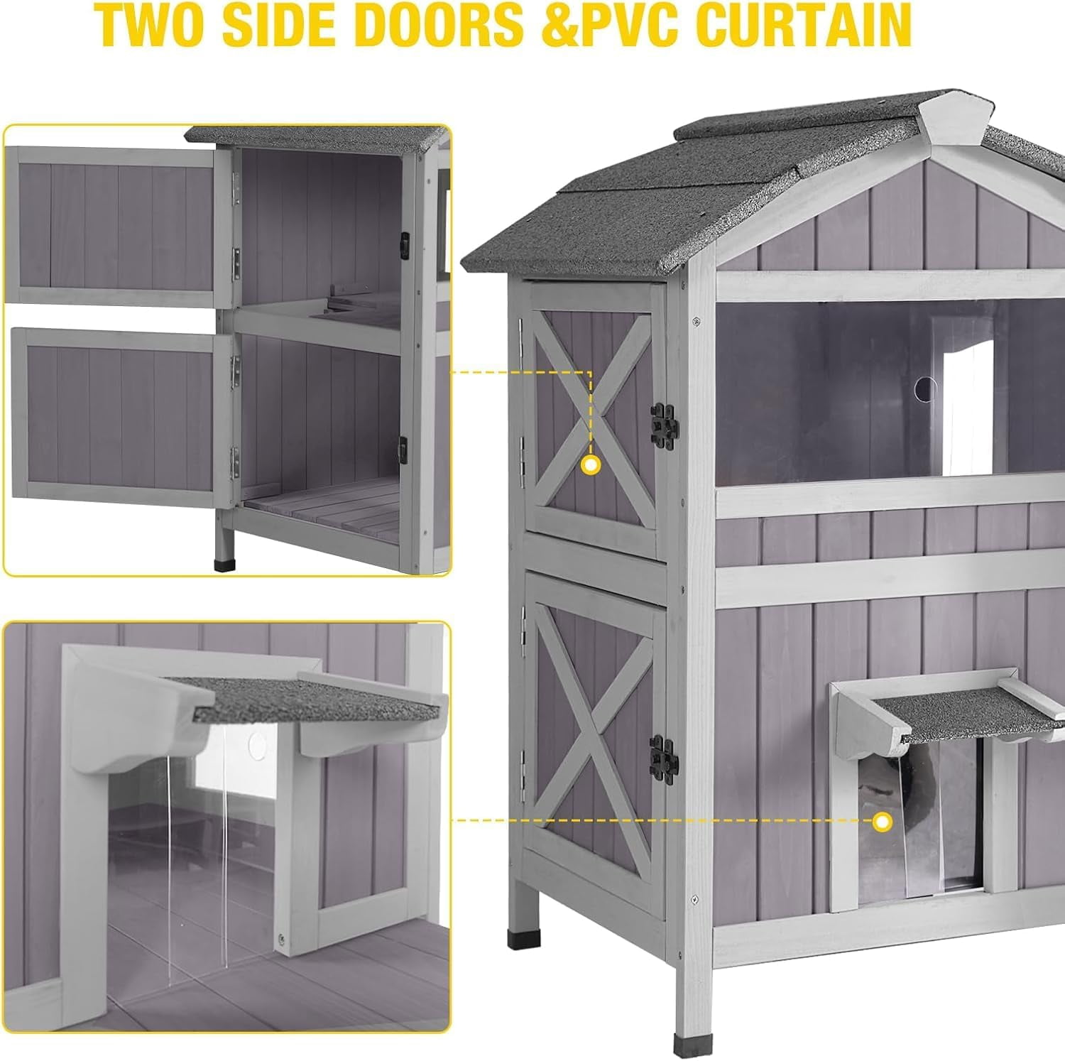 Aivituvin Insulated Outdoor Cat House, Weatherproof Outside Feral Cat Shelter for Winter, 2 Story Kitten House