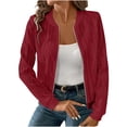 thumbnail image 3 of Nfurl Vestes Bomber à Fermeture Éclair pour Femmes Veste Courte Texturée Couleur Unie Décontractée Manches Longues Manteaux d'Automne pour Sortir Rouge m, 3 of 10