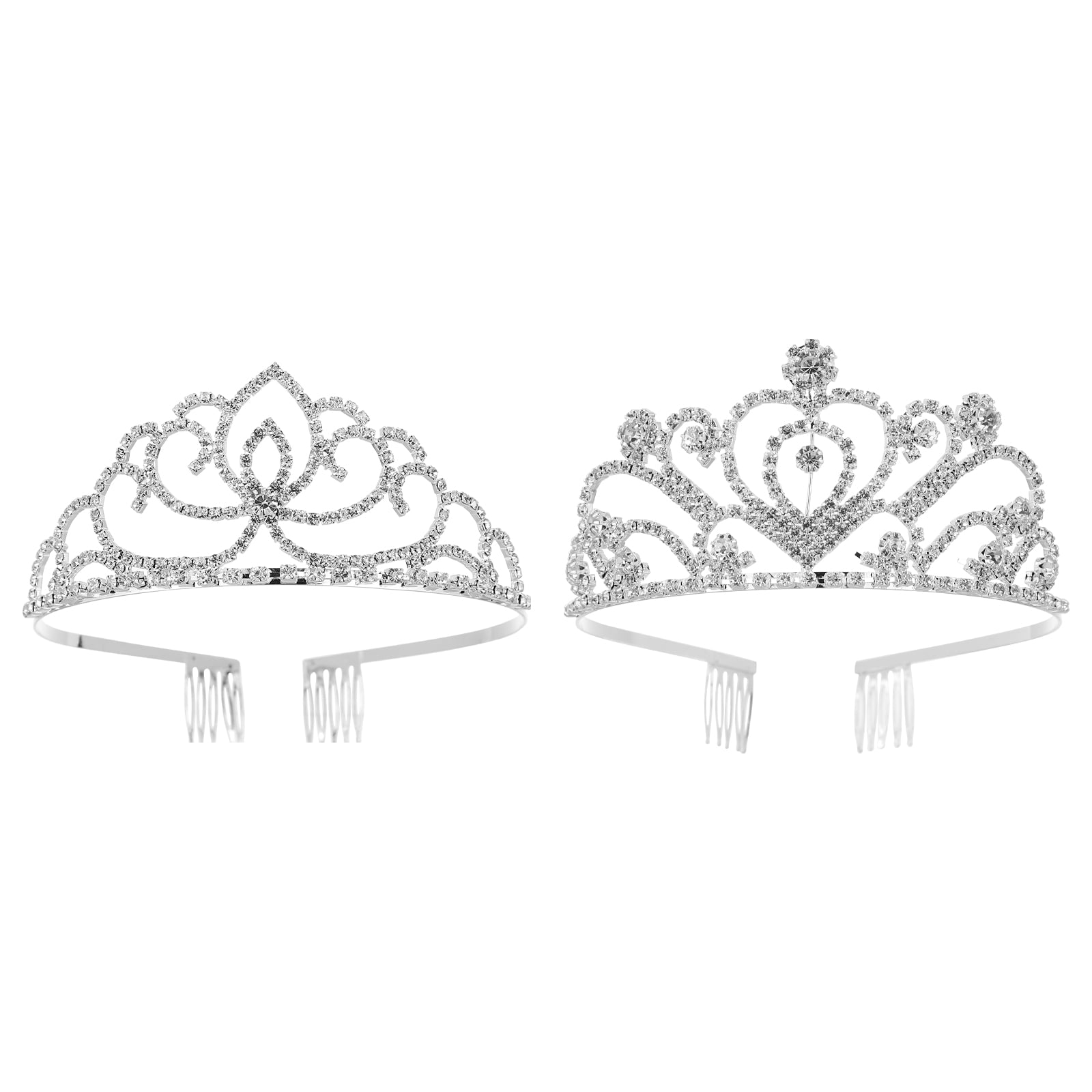 2PCS Women Bride Crown Rhinestone Headband Hairband For Wedding Party Birthday 