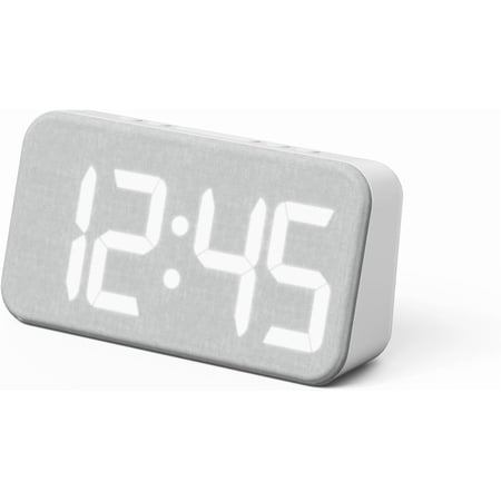 Cosy Fabric LED Desk Clock, Digital Alarm Clock with USB Charging Port, 12/24H Mode, Temperature Display, Alarm & Snooze, Cozy Atmosphere, Non-Slip Silicone pad for Stability (Light Grey)