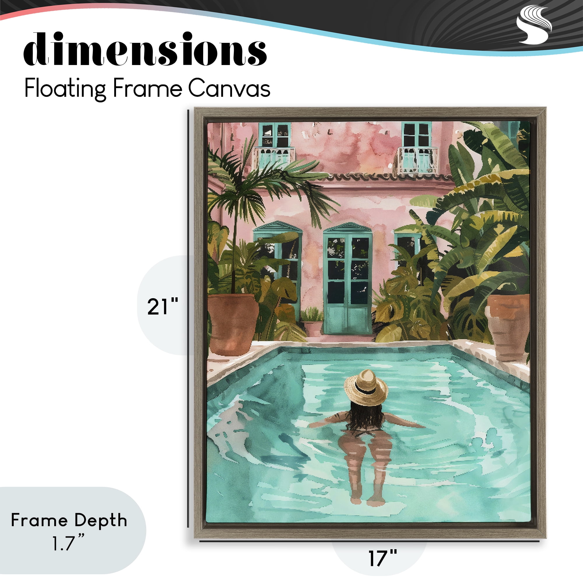 Stupell Industries Girl Swimming In Pool Brown Framed Floater Canvas Wall Art, design by The Prints Vibe