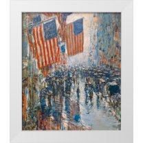 Hassam, Childe 26x30 White Modern Wood Framed Museum Art Print Titled - Rainy Day-Fifth Avenue