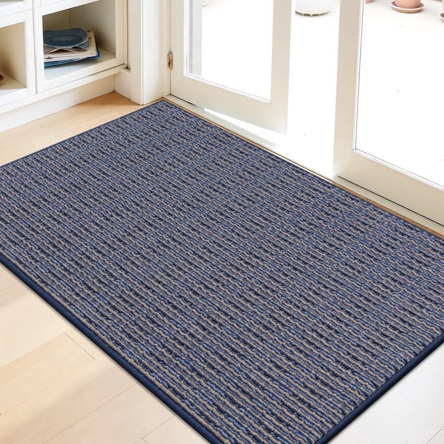 MeyJey Tapete Interior 36"x60", Tapetes Antideslizantes para Entrada, Atrapador de Suciedad Lavable Tapete de Bienvenida para Puerta Delantera Trasera y Entrada, Azul