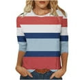 thumbnail image 2 of Cagogo Womens 3/4 Sleeve Tshirts Shirts Summer Spring Tops Under $5 Loose Fit Crew Neck Striped Color Block T-Shirts 2025 Vacation White T-Shirts Clothes, 2 of 5