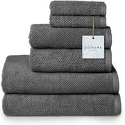 WelHome Premium Performance 6 Piece Towels Set, 100% Cotton, 600 GSM, 2 Soft Bath Towels 30" x 54", 2 Hand Towels, 2 Washcloths, Popcorn Texture, Charcoal, Hotel & Spa Plush Towels for Bathroom