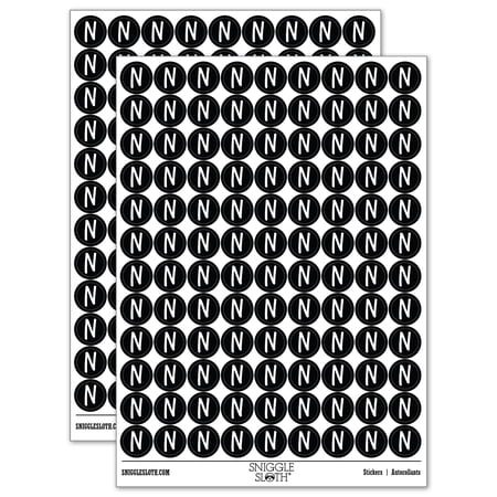 Letter N Uppercase Felt Marker Font 200+ Round Stickers - Black - Gloss Finish - 0.50" Size