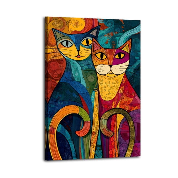 Larbulse Colorful Cute  Abstract Cat Couple Art Canvas Wall Art Home Decor Poster Vintage Funny Print Picture Abstract Bedroom Living Room Kitchen Posters Decor