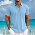 thumbnail image 2 of USNSM Men's Summer Shirts Lapel Casual Solid Color Beach Hippie T Shirts Short Sleeve Golf Shirts with Pocket Blue XXXL, 2 of 6