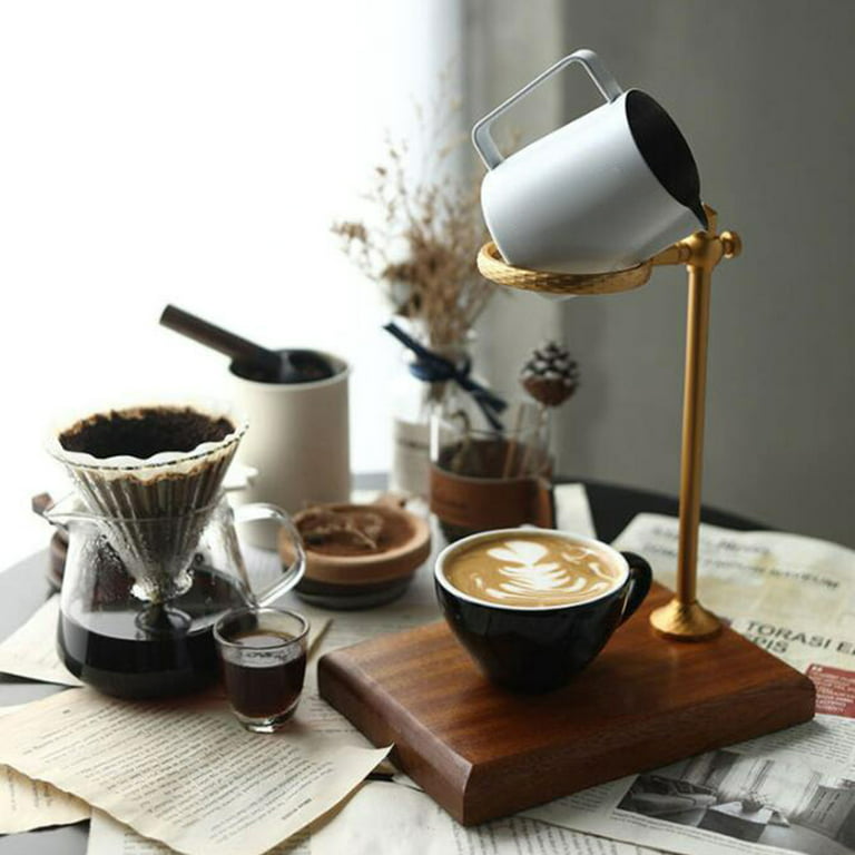 Pour Over Coffee Maker Adjustable Stand with Vintage Wooden Base
