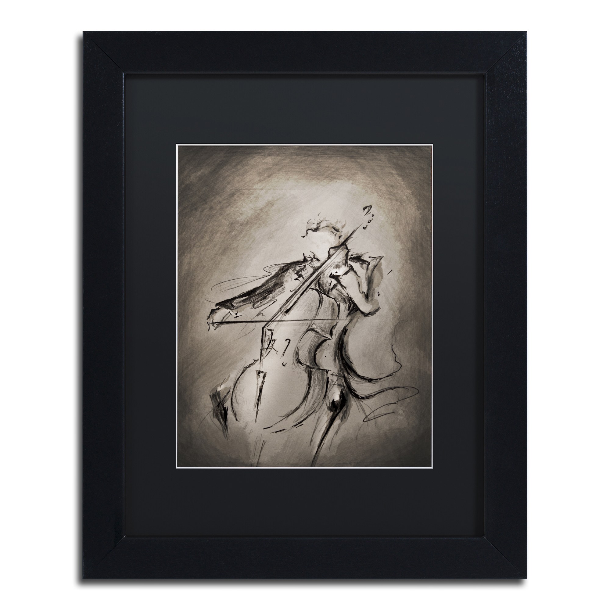 Trademark Fine Art 'The Cellist' Canvas Art by Marc Allante, Black Matte, Black Frame
