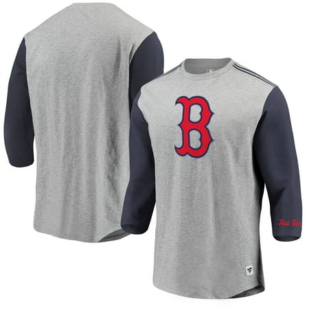 Boston Red Sox Fanatics Branded MLB Heritage Crew Neck 3/4-Sleeve T-Shirt - Heathered Gray/Navy