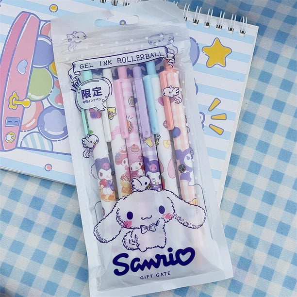 Sanrio Kuromi-bolígrafos neutros de Anime Kawaii para niñas, juguete de dibujos animados, papelería de belleza para estudiantes, escritura, acción de empuje, regalos, 6 piezas